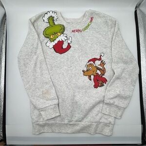 The Grinch Grey Sweatshirt Sz Youth M Christmas Classic Max Cartoon READ